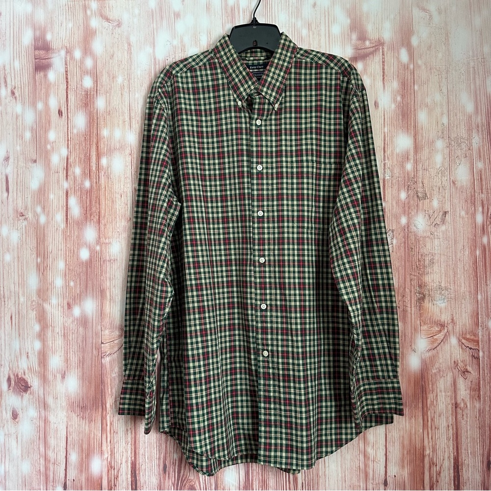 Saddlebred Green & Red Plaid Easy Care Button Front Shirt Size L
